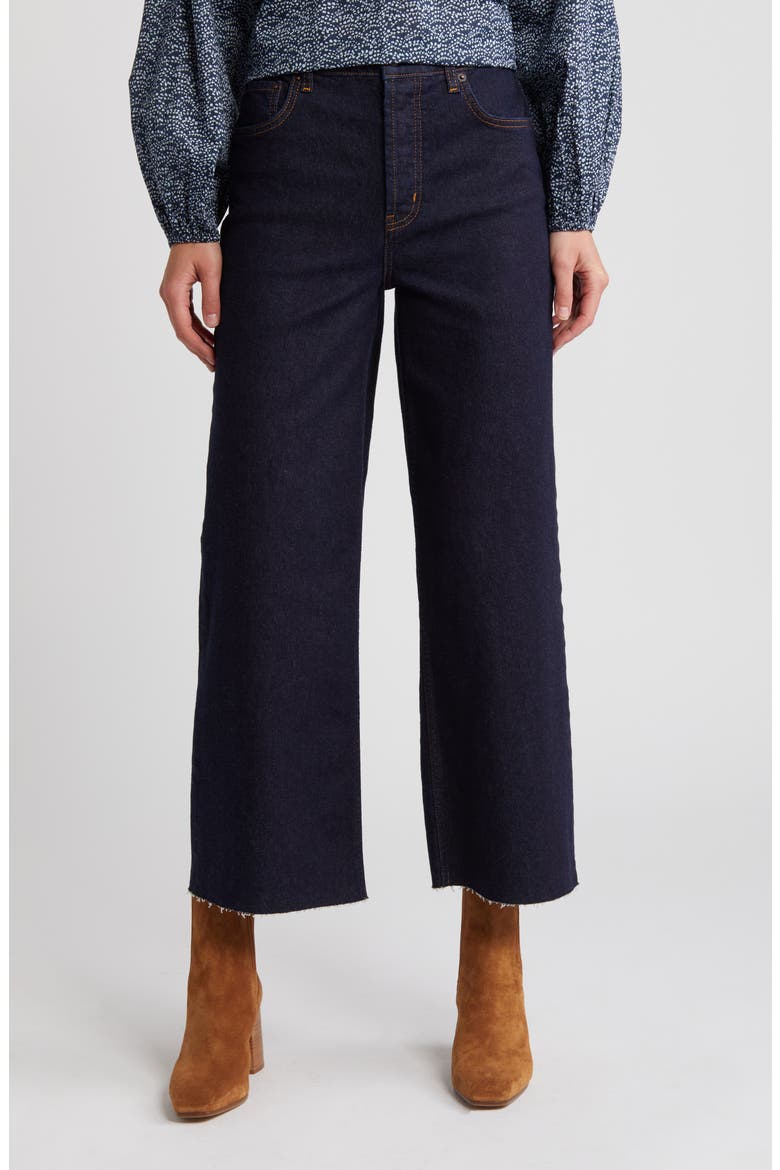 The Getty High Waist Raw Hem Crop Wide Leg Jeans, Main, color, MIDNIGHT BLUES RAW HEM