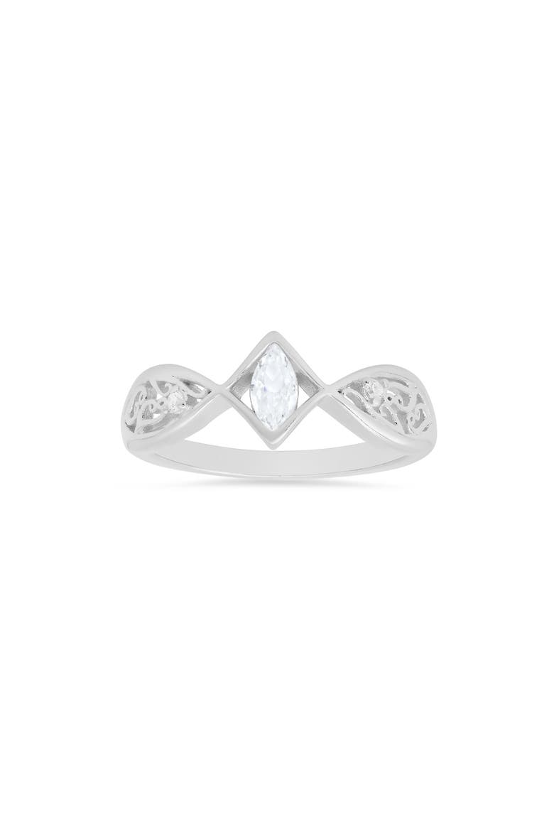 Marquise Cut Filigree Ring, Main, color, SILVER