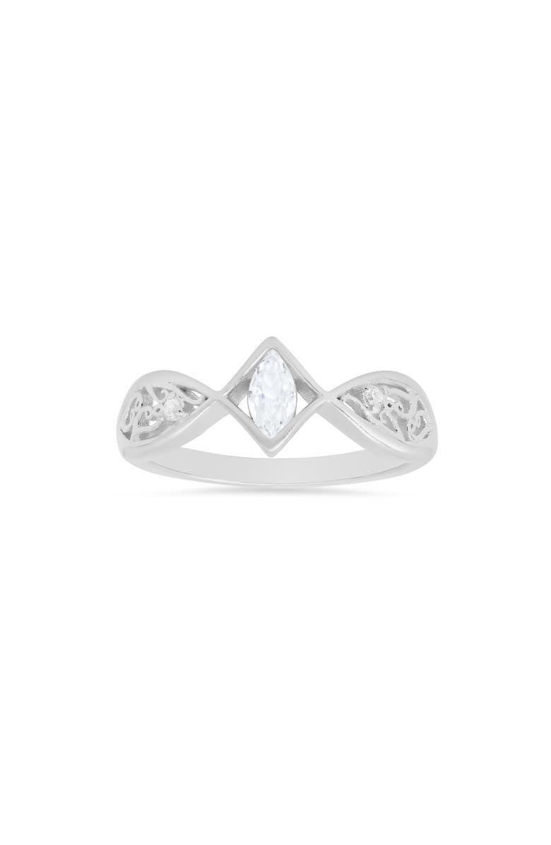 Queen Jewels Marquise Cut Filigree Ring, Main, color, Silver