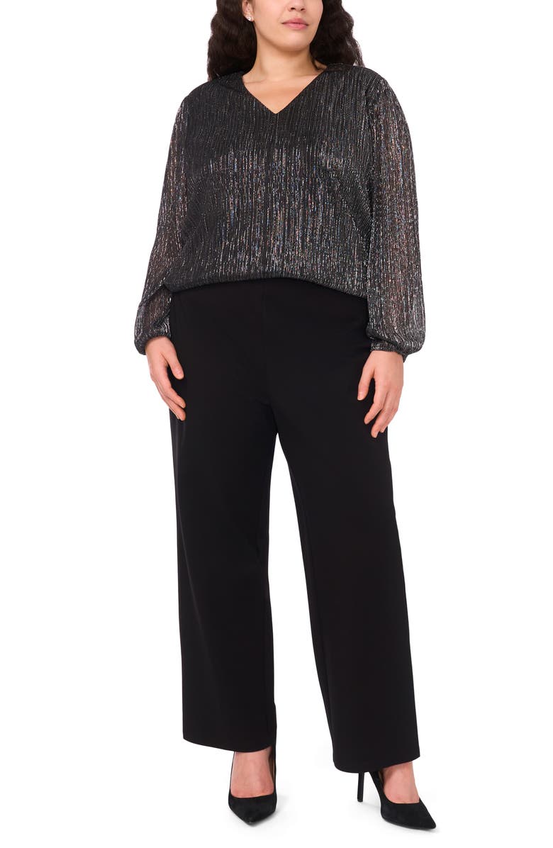 Halogen<sup>®</sup> Metallic Plissé V-Neck Top, Alternate, color, Black/ Silver