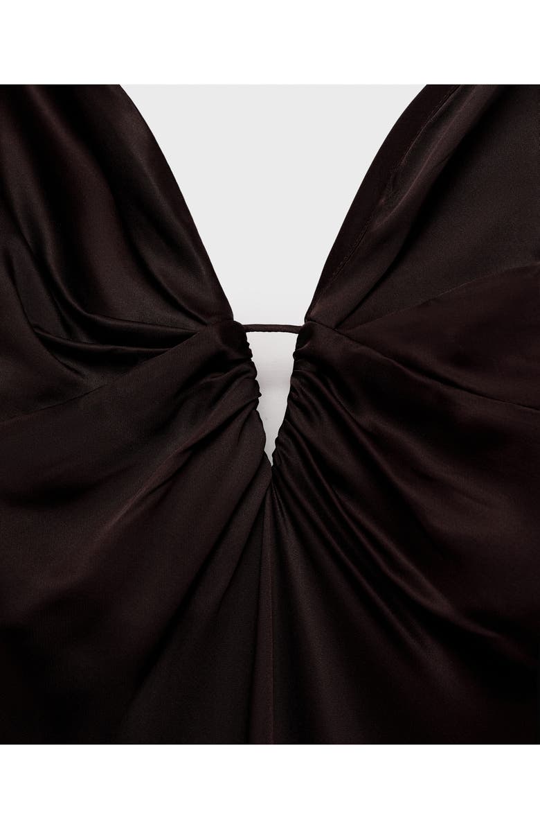 MANGO V-Neck Satin Dress, Alternate, color, Brown