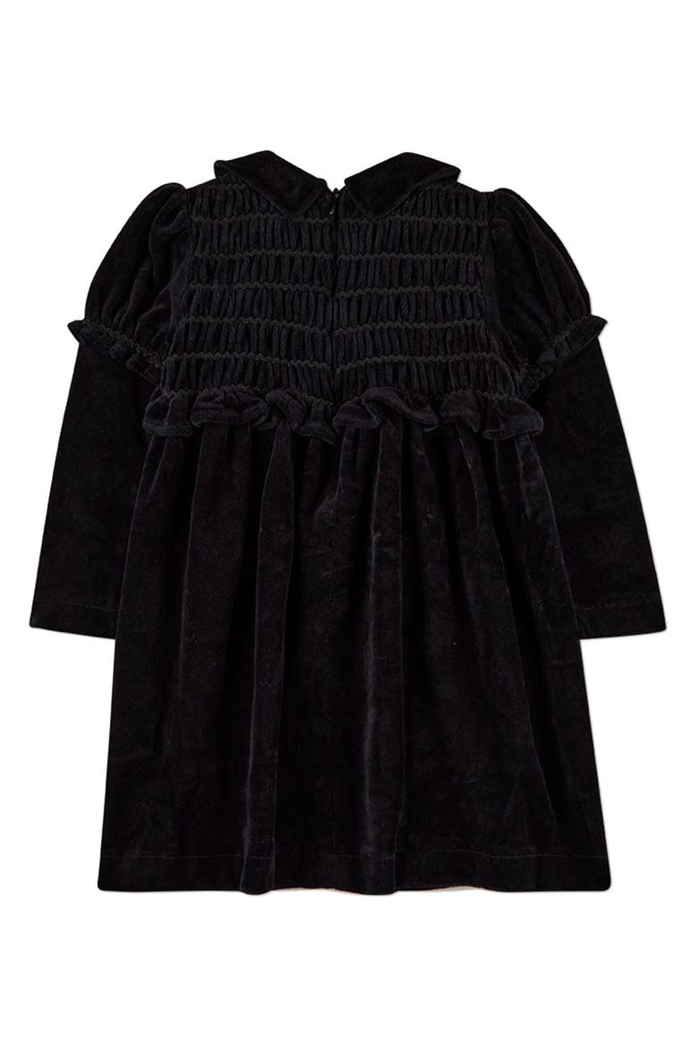 Velour Smocked Knee-Length Short Dress, Alternate, color, Black