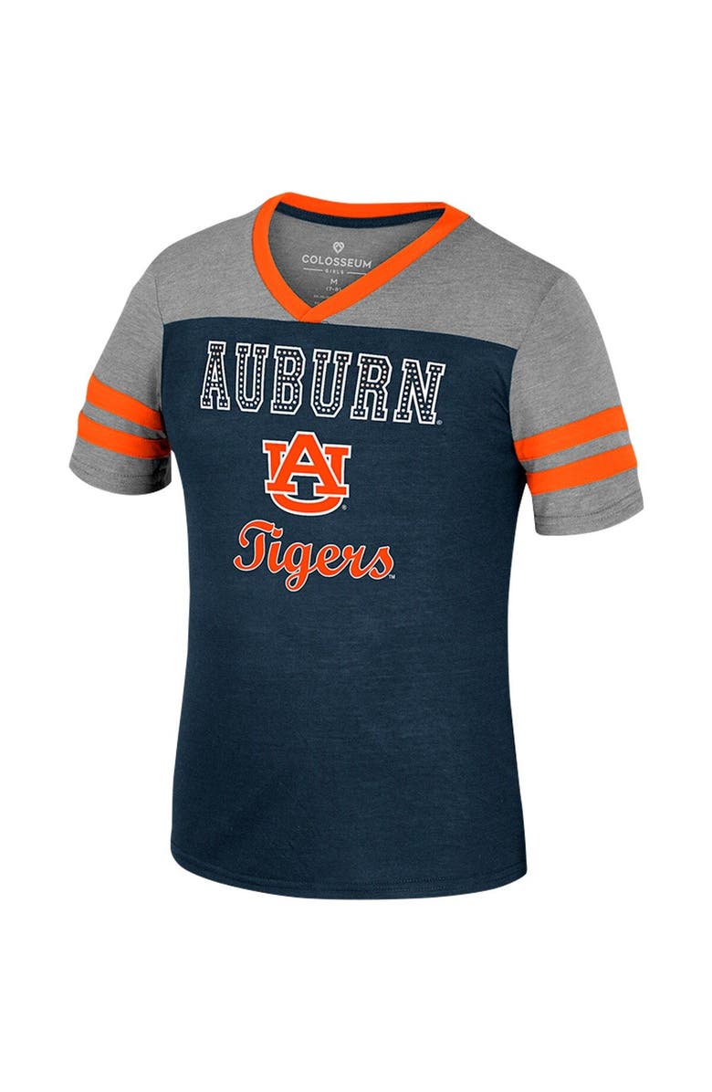 COLOSSEUM Girls Youth Colosseum Navy/Heather Gray Auburn Tigers Summer Striped V-Neck T-Shirt, Alternate, color, 