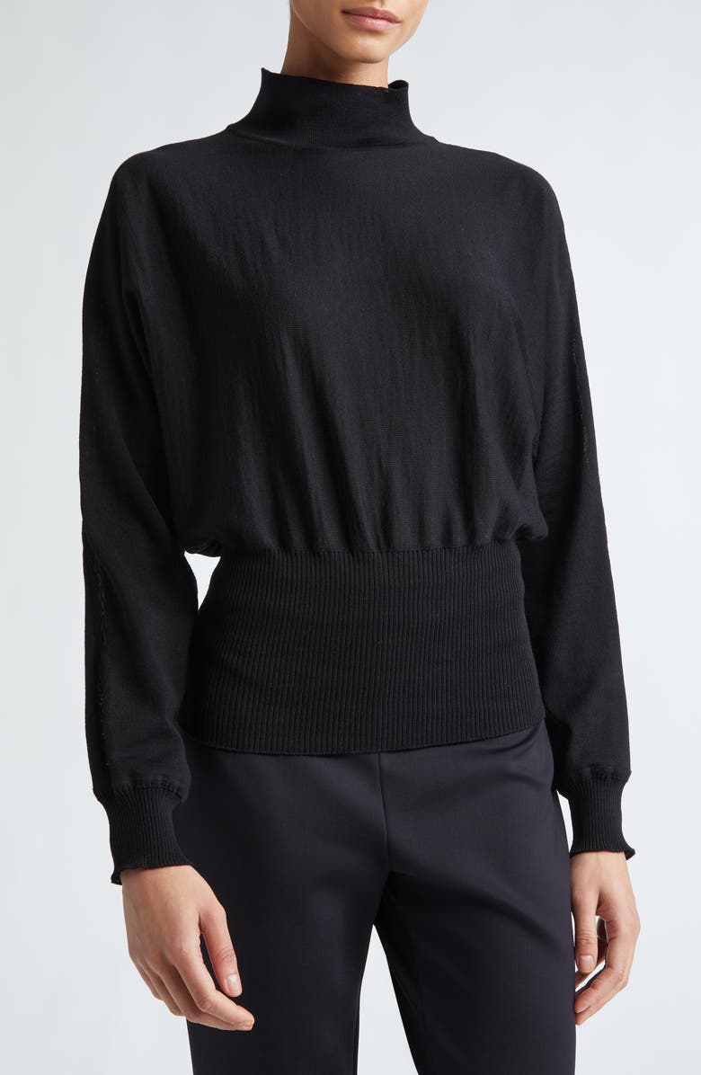 Max Mara Arda Lace Inset Virgin Wool Mock Neck Sweater, Main, color, 