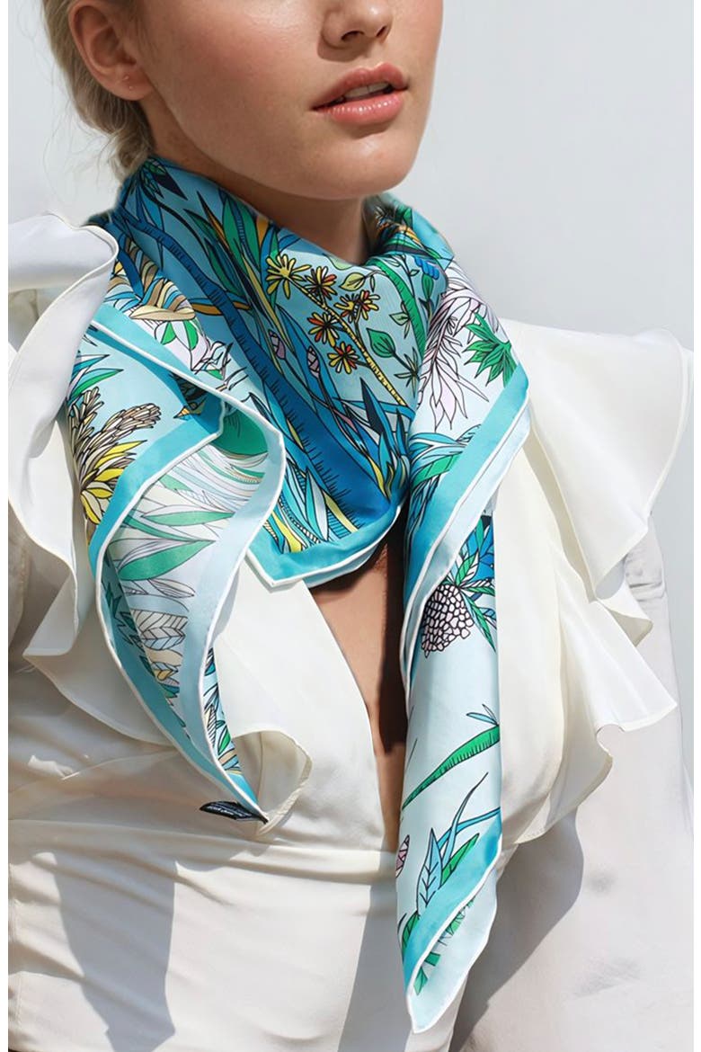 Double Sided Silk Scarf Of Blue Animal Kingdom, Alternate, color, Blue