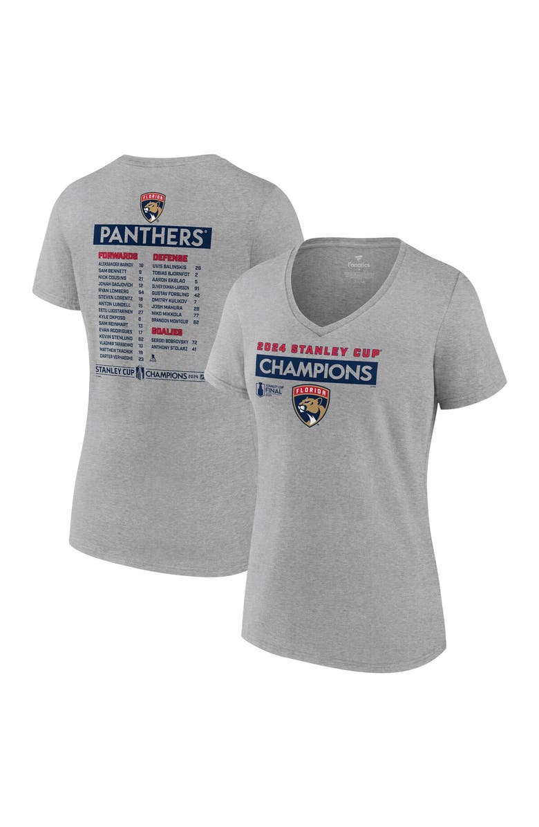 FANATICS Women's Fanatics  Steel Florida Panthers 2024 Stanley Cup Champions Roster V-Neck T-Shirt, Alternate, color, Steel