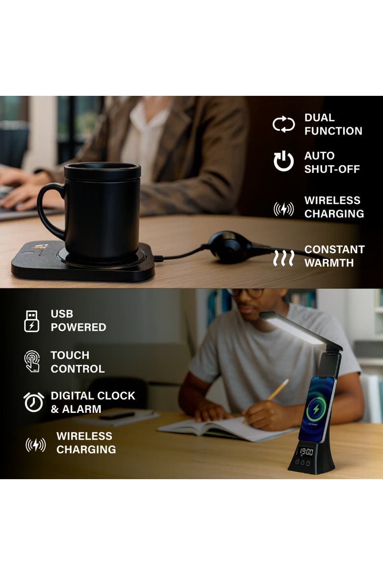 3-in-1 LED Desk Lamp & Wireless Mug Warmer, Alternate, color, Black