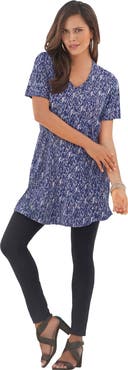 Roaman's Plus Size Ultimate Cotton V Neck Short Sleeve Tunic