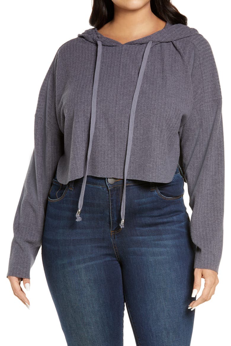 Rib Knit Crop Hoodie, Main, color, GREY MEDIUM HEATHER