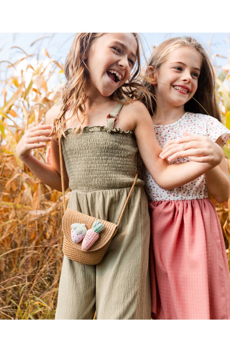 Deux par Deux Little Girl's Smocked Crinkle Jersey Jumpsuit Olive Green, Alternate, color, Olive Green