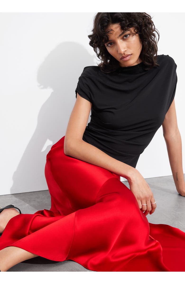 & Other Stories Asymmetric Hem Satin Midi Skirt, Alternate, color,