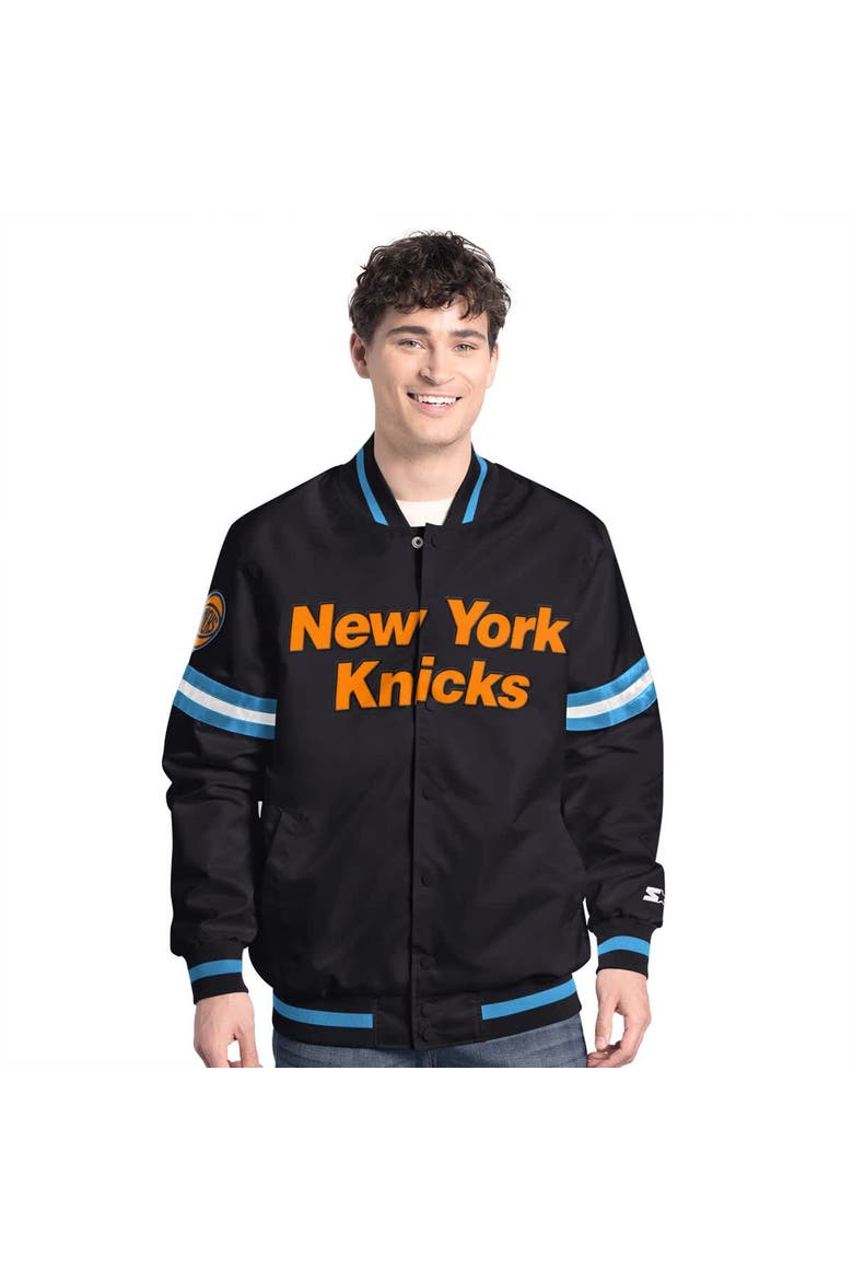 Men's Starter  Black New York Knicks Scout Varsity Full-Snap Jacket, Alternate, color, Black