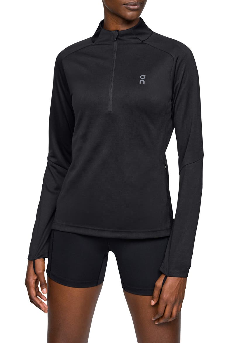 Climate Quarter Zip Running Top, Main, color, BLACK