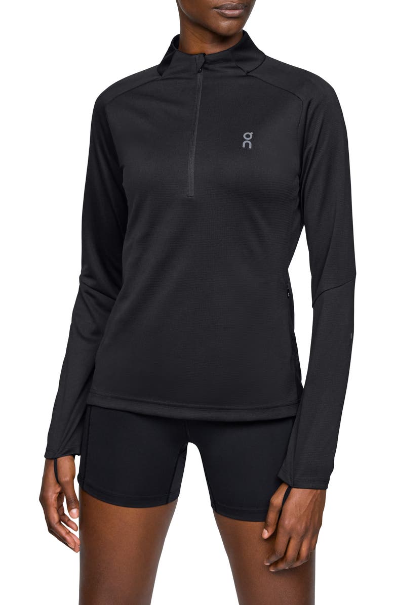 On Climate Quarter Zip Running Top, Main, color, Black