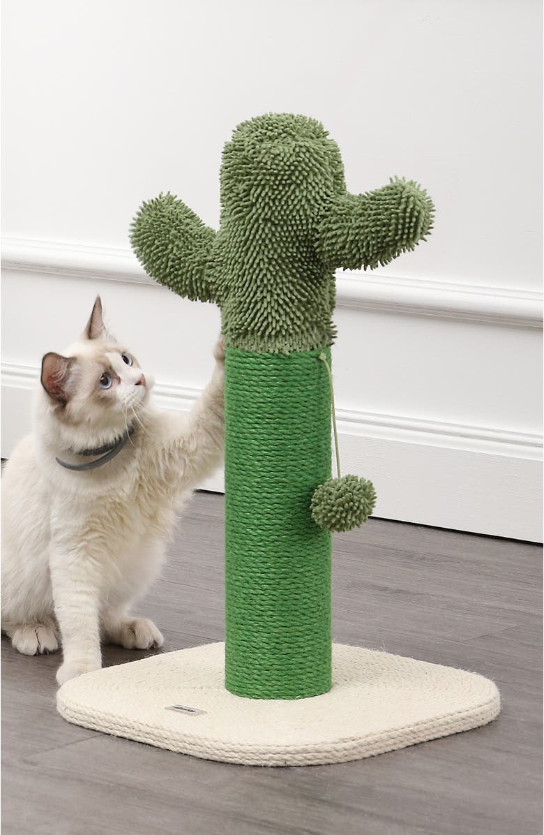 The Licker Store Pecos 21" Modern Jute Cactus Cat Scratching Post with Fuzzy Toy, Alternate, color, Green