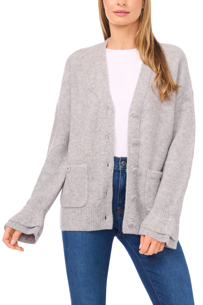 Ruffle Cuff Cardigan, Main, color, LIGHT HEATHER GREY