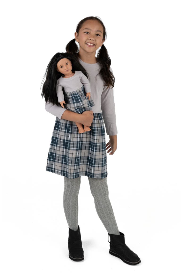 Girls Skirt Dress with Matching Doll Dress, 100% Cotton, Main, color, LIGHT GREY