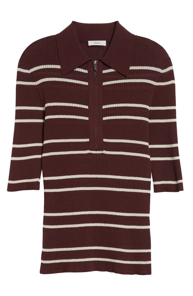 A.L.C. Cooper Stripe Knit Polo, Alternate, color, Carob/ White Wide Stripe