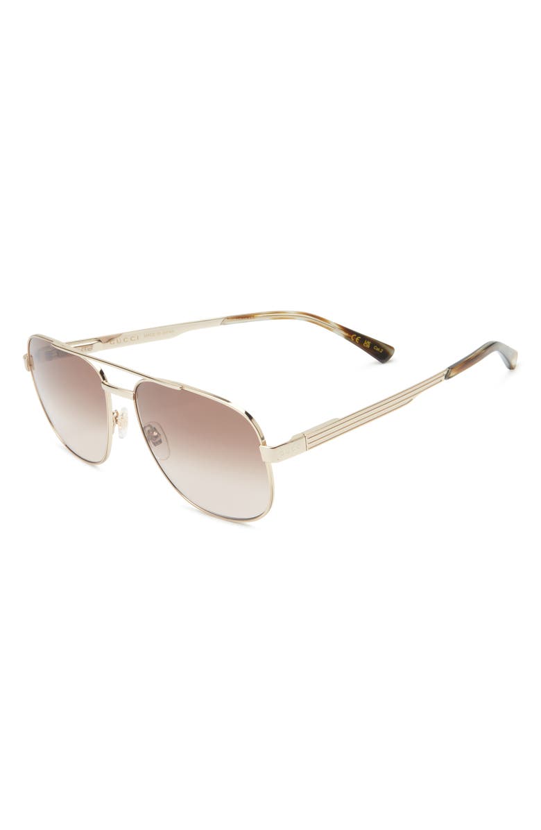 Gucci 60mm Aviator Sunglasses, Alternate, color, Gold Gold Brown