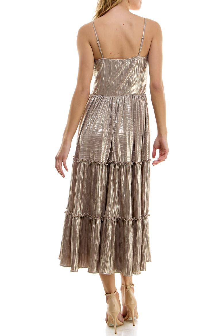 Metallic Plissé Tiered Midi Dress, Alternate, color, GOLD METALLIC