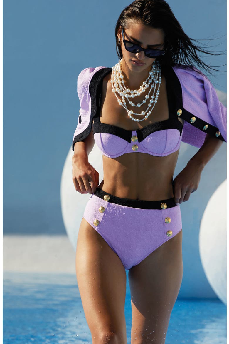 Vanessa Colorblock High Waist Bikini Bottoms, Alternate, color, LIGHT VIOLET