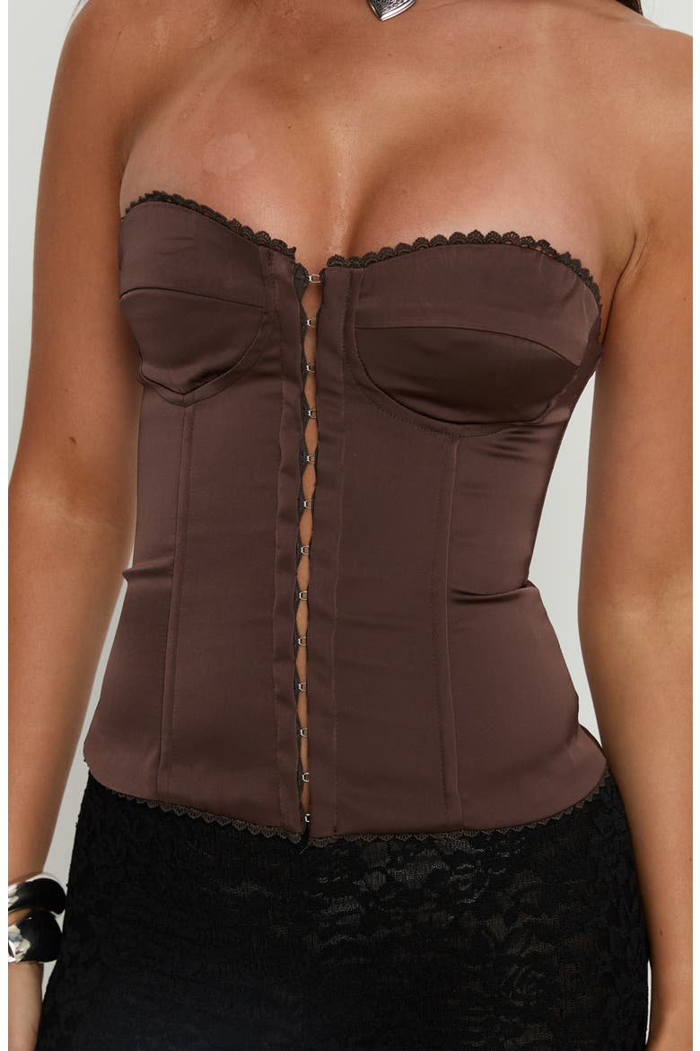 Jazzy Bustier Strapless Corset Top, Alternate, color, CHOCOLATE