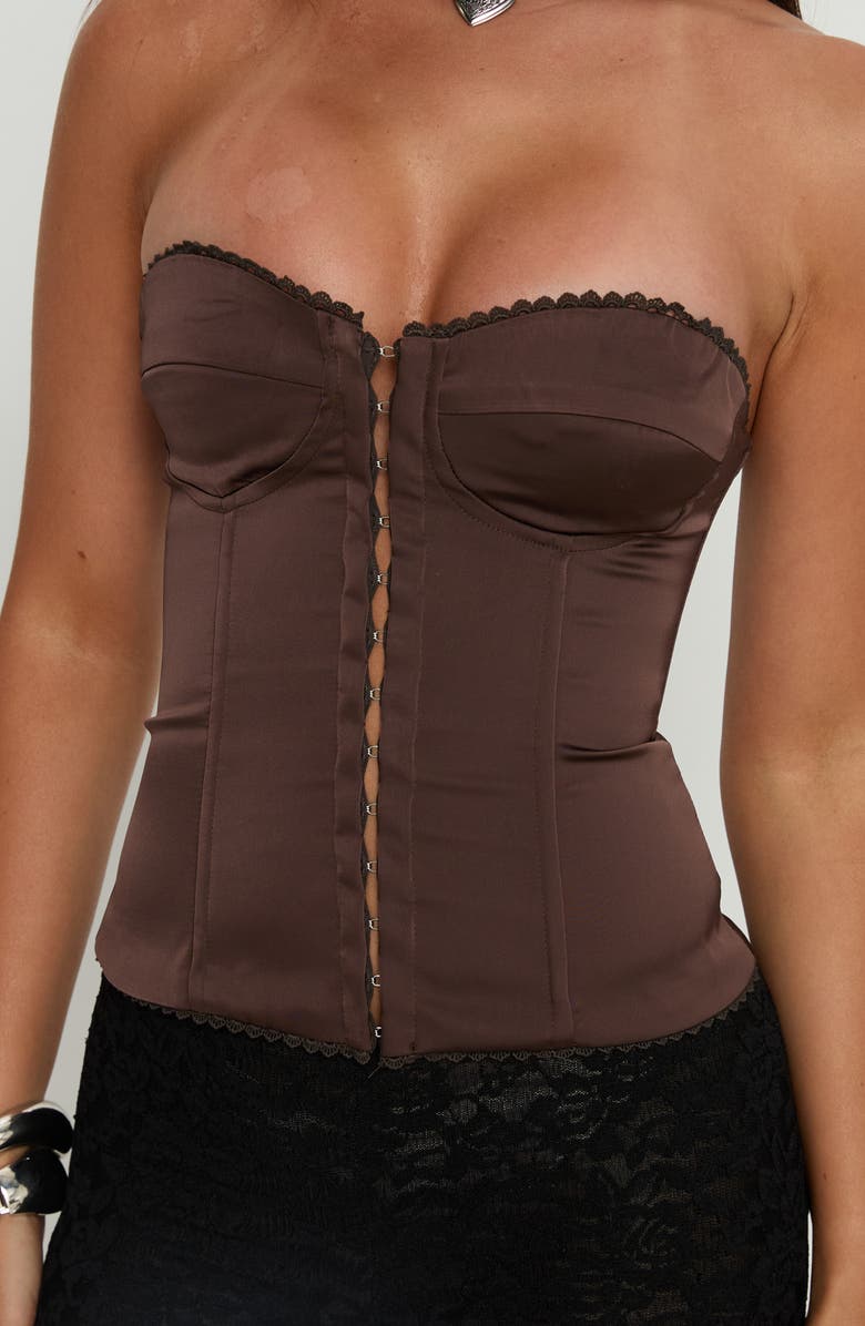 Princess Polly Jazzy Bustier Strapless Corset Top, Alternate, color, Chocolate
