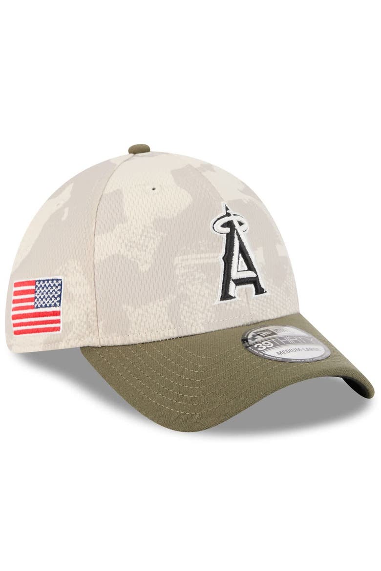 Men's New Era Light Beige/Olive Los Angeles Angels 2025 Armed Forces Day 39THIRTY Flex Hat, Main, color, Light Beige
