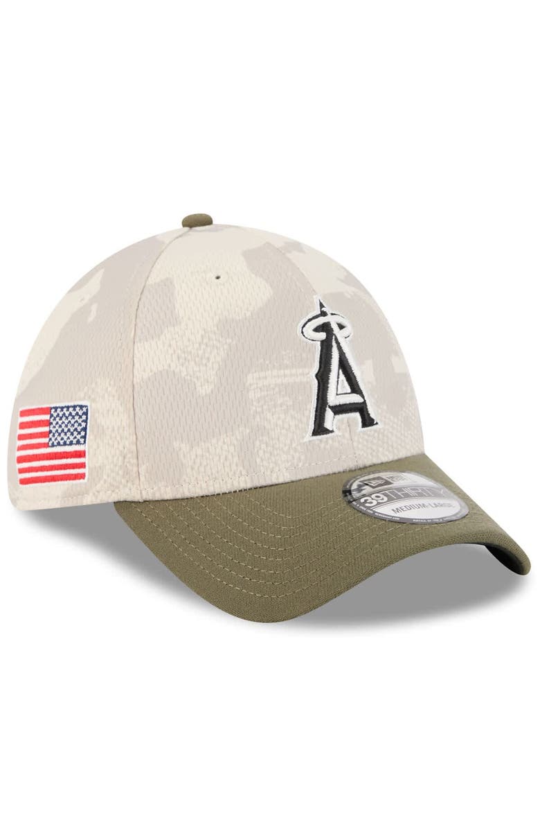 New Era Men's New Era Light Beige/Olive Los Angeles Angels 2025 Armed Forces Day 39THIRTY Flex Hat, Main, color, Light Beige