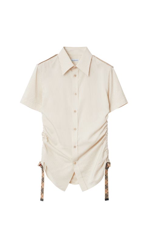 Shop Burberry Slim Fit Striped Silk Shirt In Clam