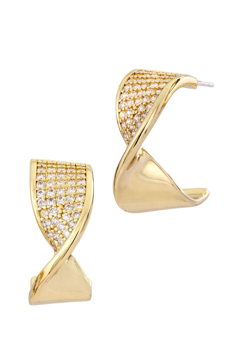 Cubic Zirconia Twist C Hoop Earrings, Main, color, YELLOW