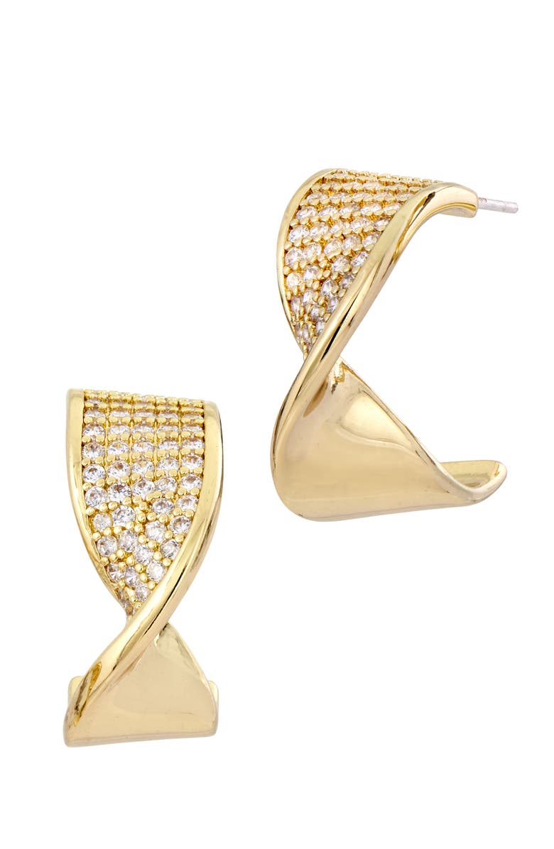 SAVVY CIE JEWELS Cubic Zirconia Twist C Hoop Earrings, Main, color, Yellow