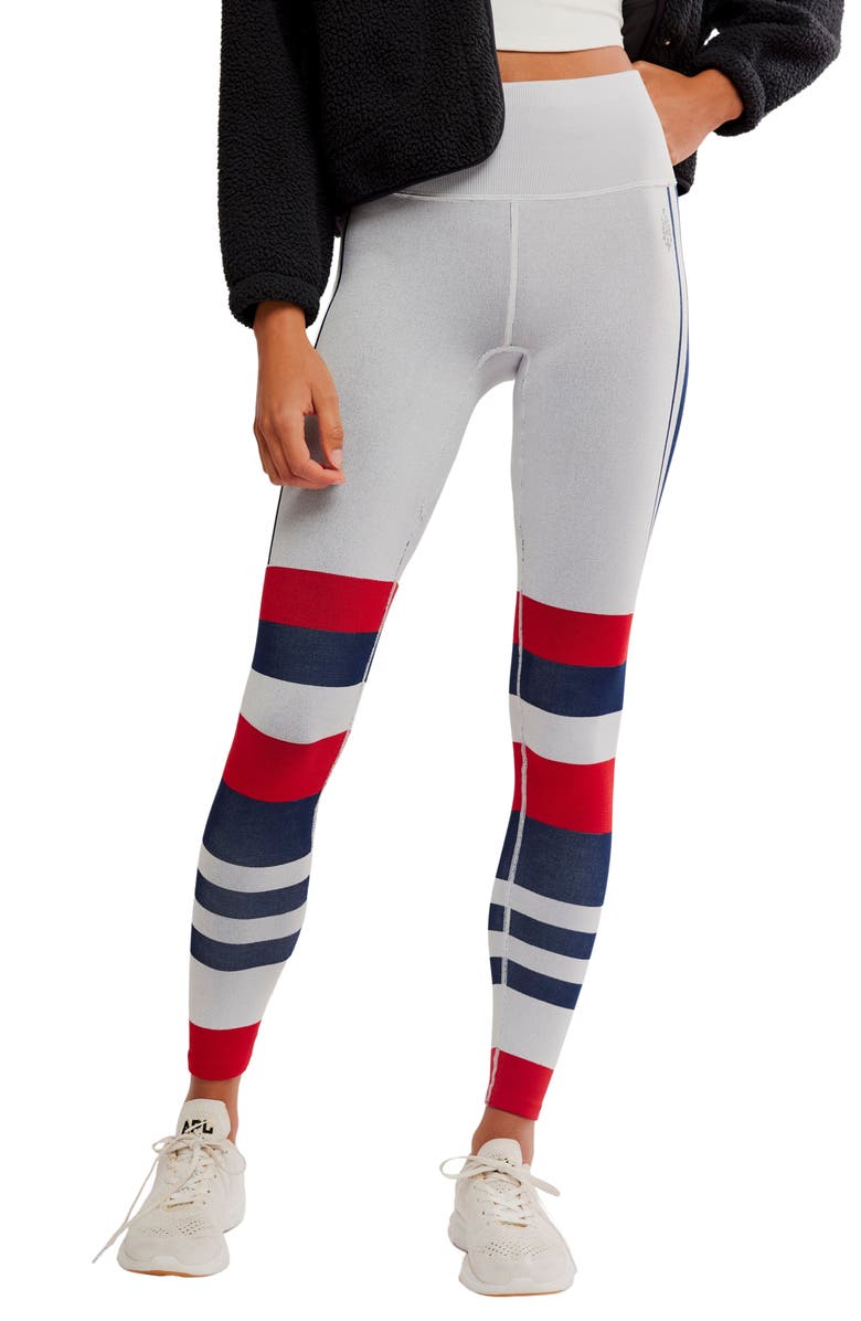 Free People FP Movement Myoko Jacquard Leggings, Main, color, Ivory Retro Stripes