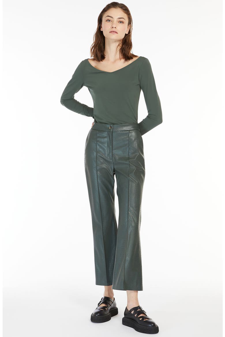 Queva Croc Embossed Crop Faux Leather Pants, Alternate, color, DARK GREEN
