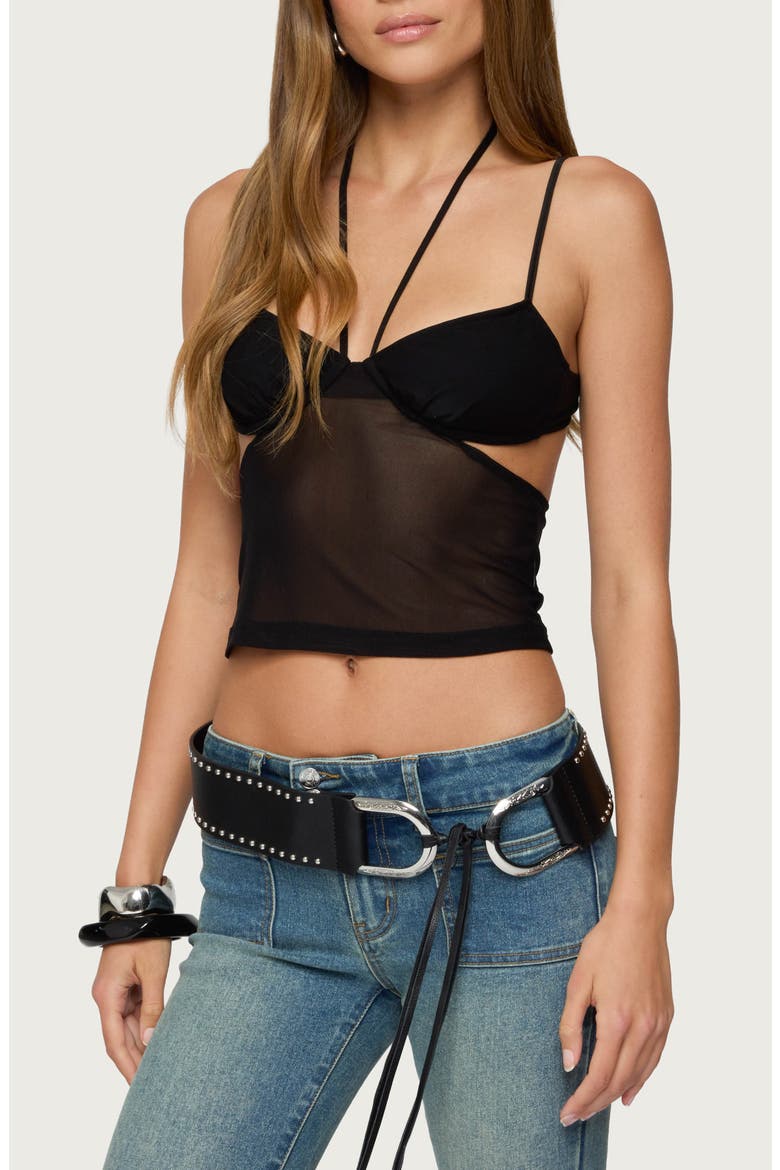 Strappy Sheer Mesh Crop Top, Alternate, color, BLACK