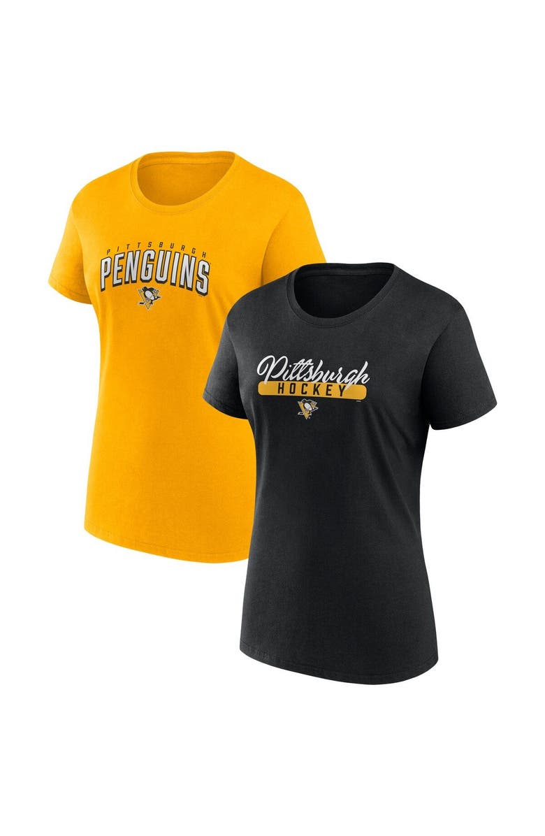 FANATICS Women's Fanatics Branded Black/Gold Pittsburgh Penguins Two-Pack Fan T-shirt Set, Main, color, Black