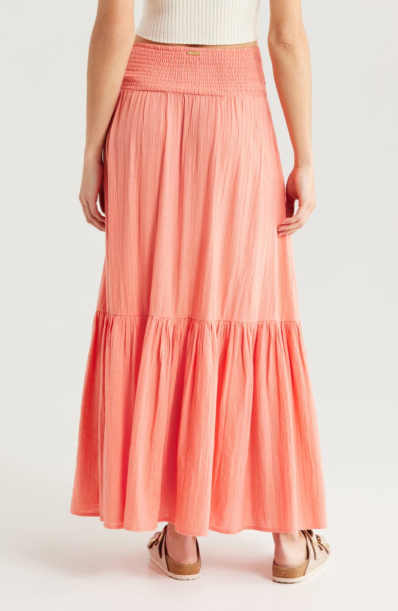 Billabong In the Palms Tiered Cotton Maxi Skirt, Alternate, color, Peach Out