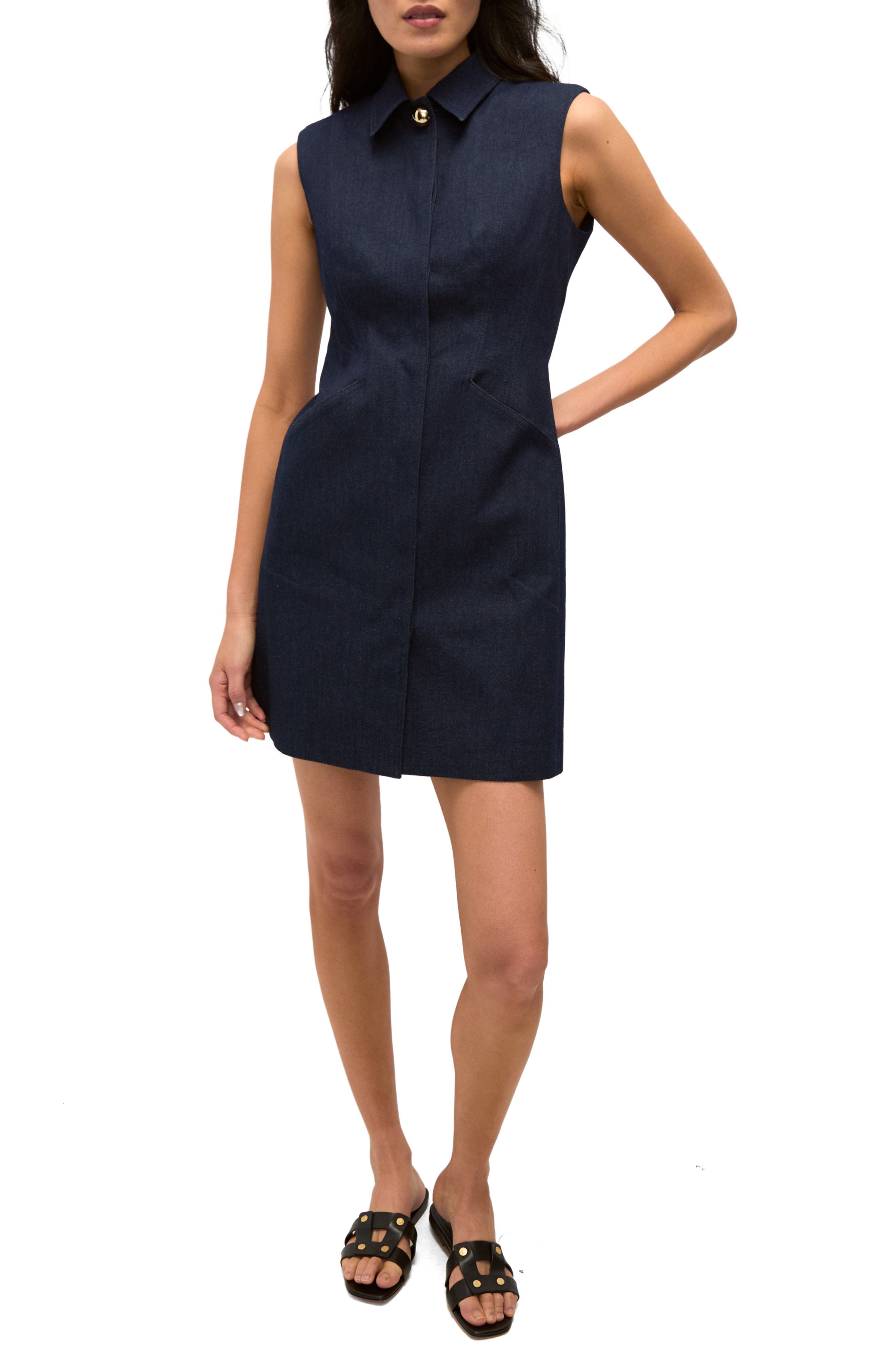 Veronica Beard Serina Sleeveless Denim Mini Shirtdress