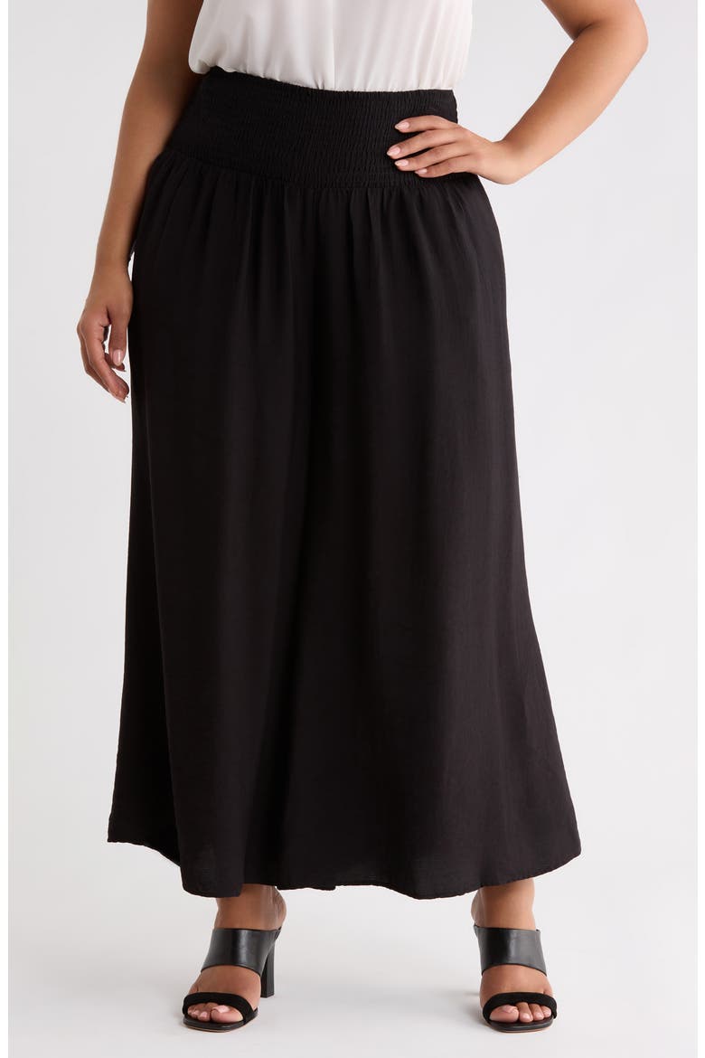 Smocked Waist High Waist Wide Leg Pants, Main, color, BLACK