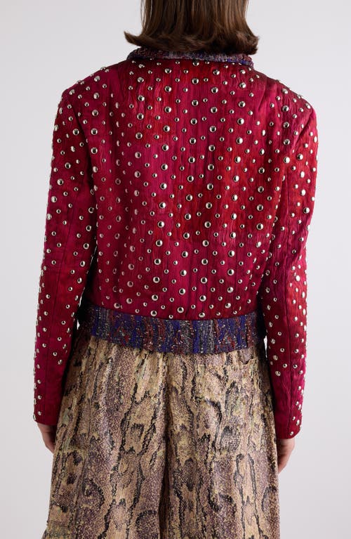 Shop Dries Van Noten Vurano Studded Mixed Media Jacket In Fuchsia