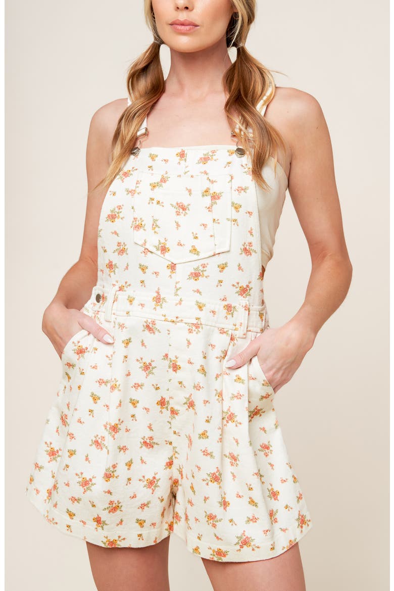Floral Denim Shortalls, Alternate, color, OFF WHITE MULTI