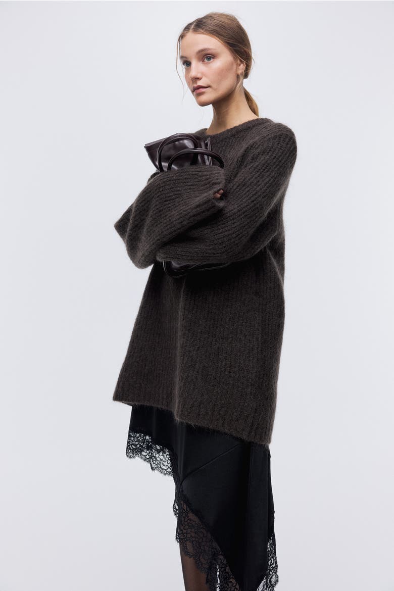 Mohair-blend Jumper, Alternate, color, Dark brown