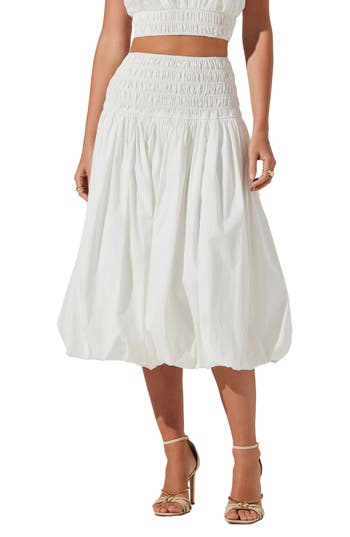 Astr The Label Alani Shirred Waist Bubble Hem Skirt In White