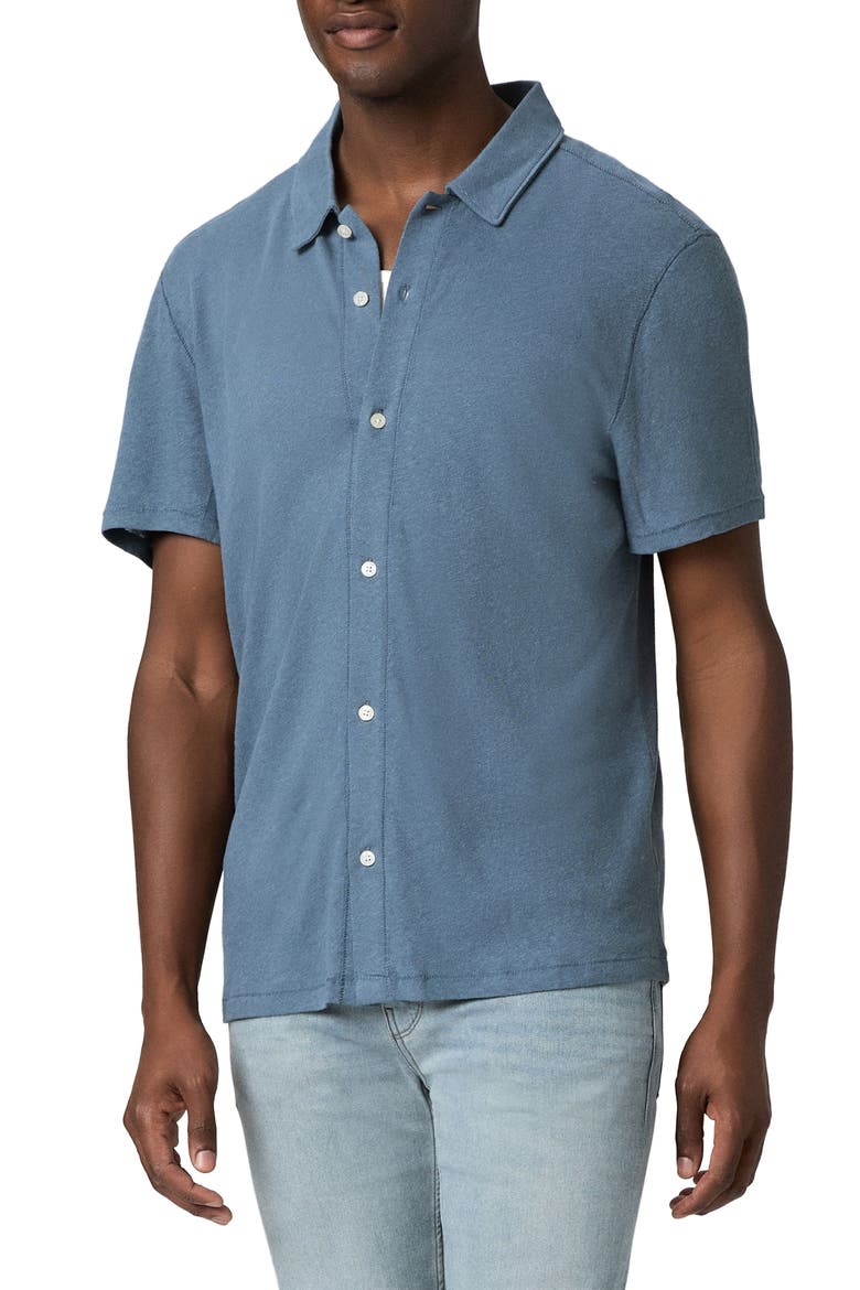 Sultan Short Sleeve Linen & Cotton Knit Button-Up Shirt, Alternate, color, LAKESIDE