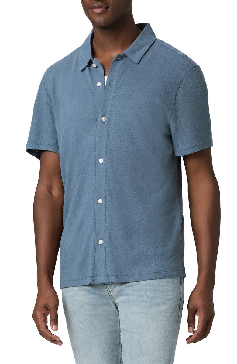 PAIGE Sultan Short Sleeve Linen & Cotton Knit Button-Up Shirt, Alternate, color, Lakeside