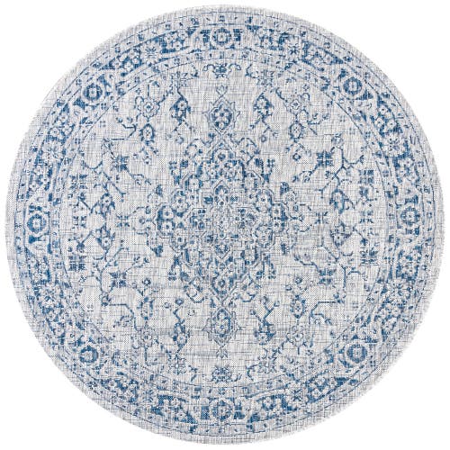 Jonathan Y Rozetta Boho Medallion Textured Weave Indoor/outdoor Round Area Rug In Gray/navy