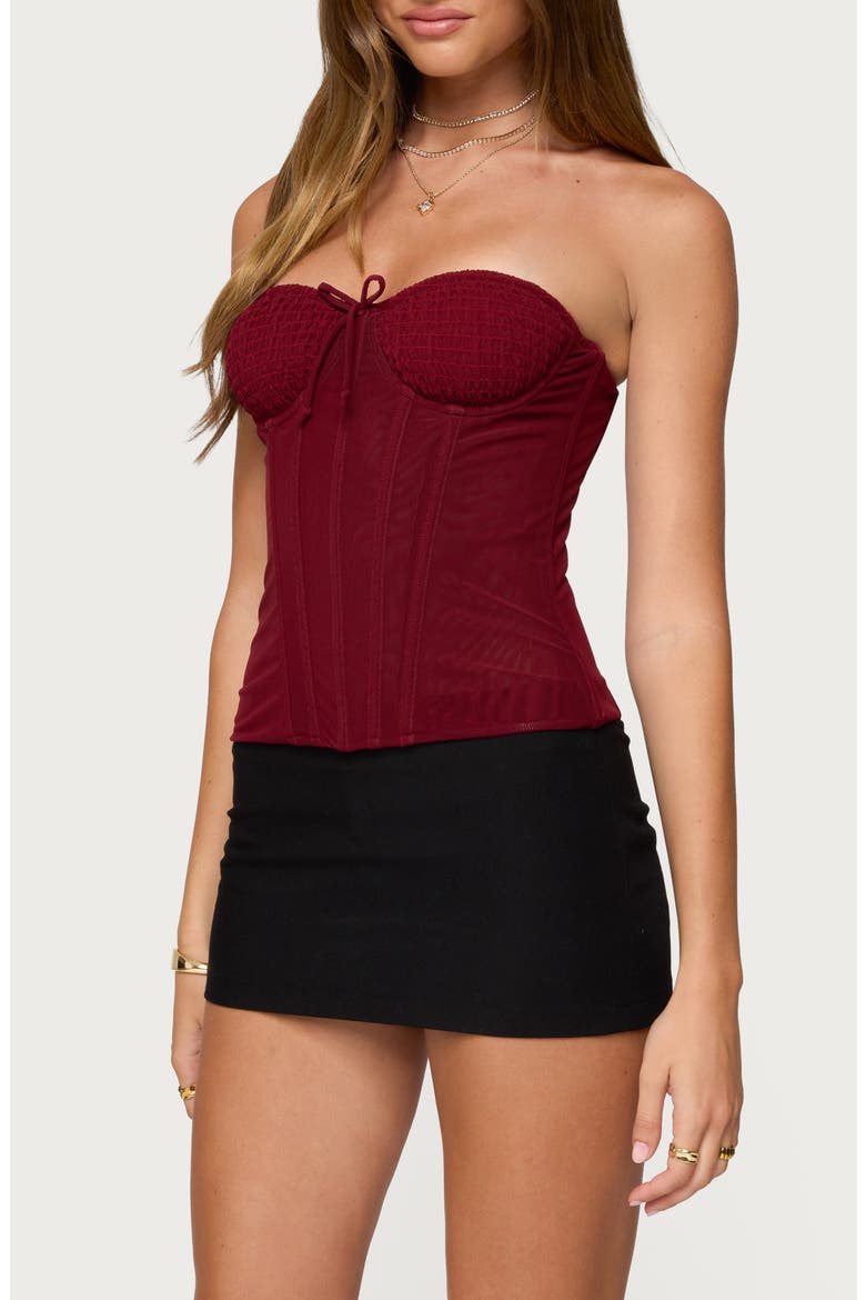 Guinivere Smocked Strapless Coreset Top, Alternate, color, BURGUNDY