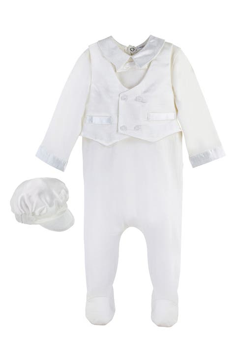 Elegant Christening Romper & Newsboy Cap Set (Baby)