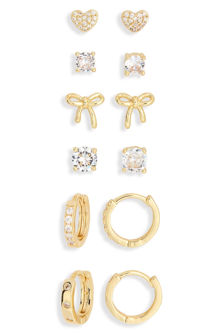Set of 6 Assorted Stud & Hoop Earrings, Alternate, color, CLEAR- GOLD