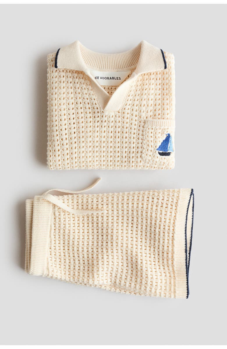 H&M 2-piece Hole-knit Cotton Set, Alternate, color, Light Beige/Sailboat